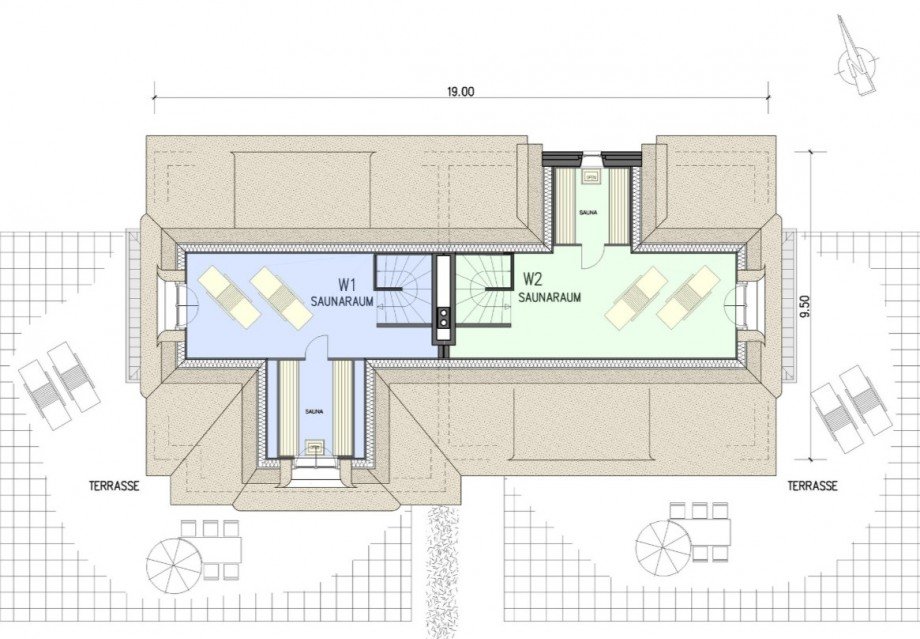Grundriss Spitzboden Sauna Doppelhaush�lfte Reetdachhaus Nordfriesland