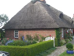 Seitlich mit Bauerngarten Einfamilienhaus Reetdachhaus Nordfriesland